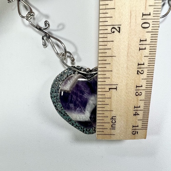 Chevron Amethyst 925 💜 Heart Gemstone Necklace - Picture 3 of 6